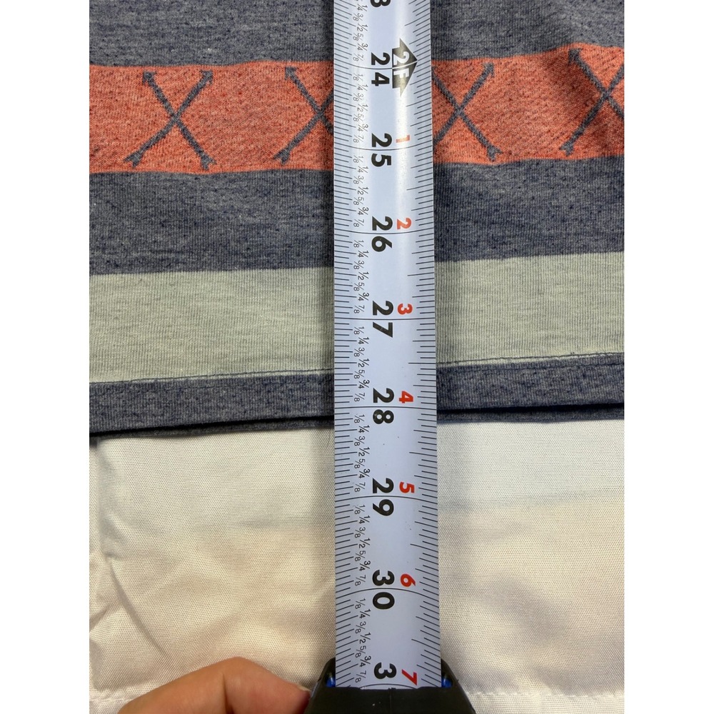 On The Byas Mens XL Striped Short Sleeve T-Shirt Blue Gray Orange Arrow Cross - Picture 2 of 7